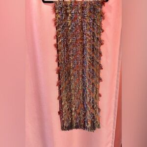 Randall Darwall pink and multicolored fringe scarf